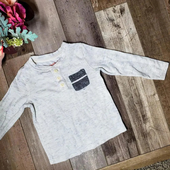Cat & Jack Gray Toddler Boy Long Sleeve Henley Thermal Tee Size 3T EUC - Picture 1 of 14